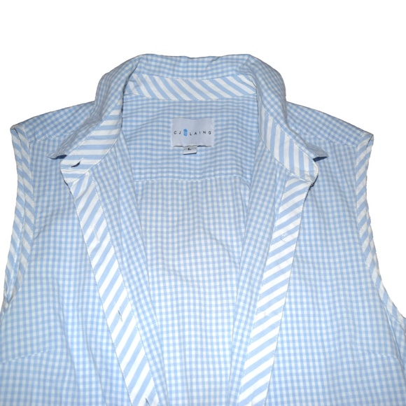 CJ LAING Palm Beach Collection Shirt Dress – Light Blue Check with Stripe Detail - Picture 7 of 8